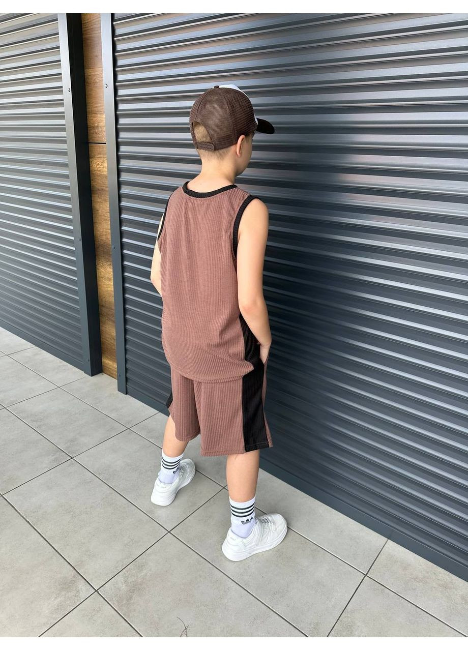 Бежевий літній костюм майка + шорти хлопчик No Brand