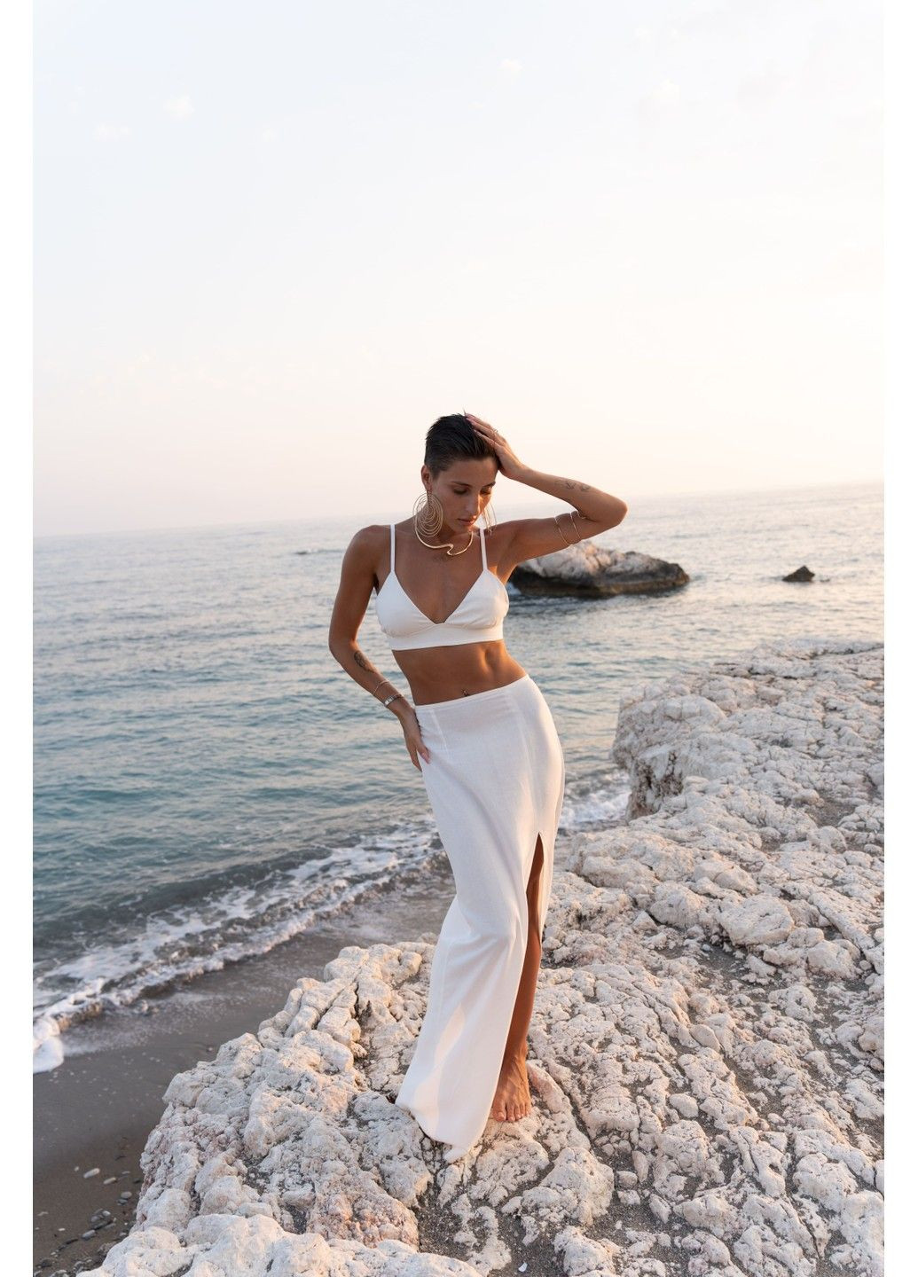 Юбка женская макси на лето лен CUBA молочная Handy Wear (298050964)