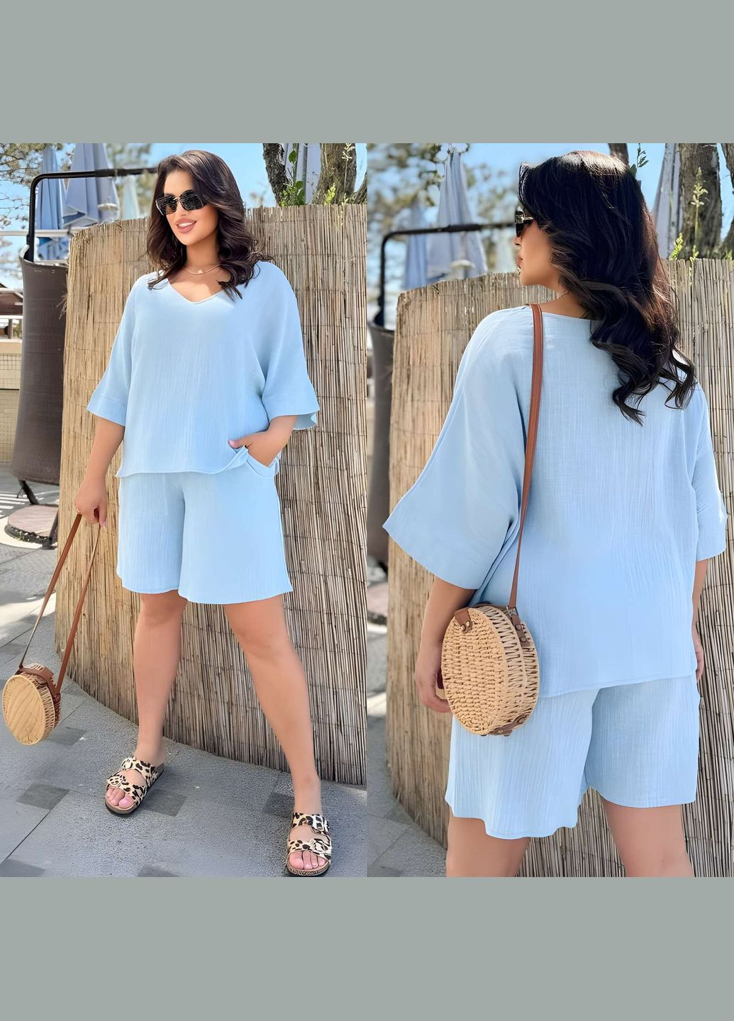 Жіночий літній легкий лляний костюм футболка і шорти льон літо No Brand (333143117)