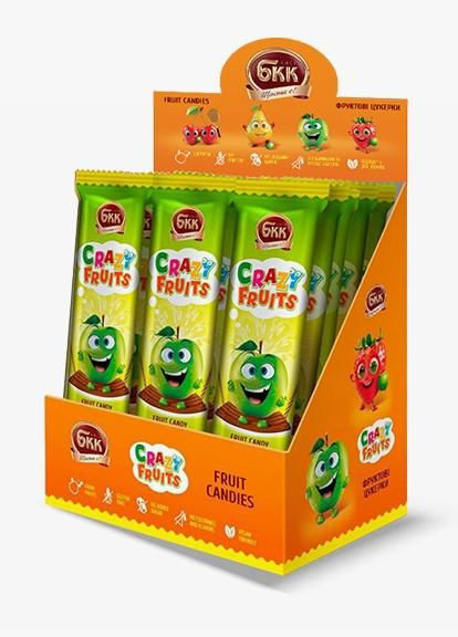 Пастила БКК, Фруктовая конфета БКК "CRAZY FRUITS" яблоко, 14г Київський БКК (300532399)