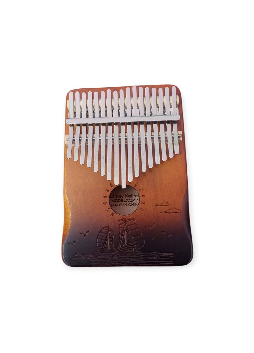 Калимба с резонатором Перкуссия Пальчиковое пианино 17 клавиш Темно- Коричневый с Узором Корабли K-17-21TK No Brand (371993910)