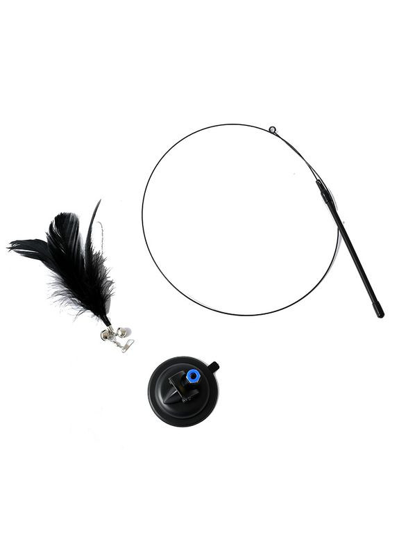 Вудка-дражнилка на присосці з пір'ям і дзвіночком для кішок чорна No Brand (337169213)