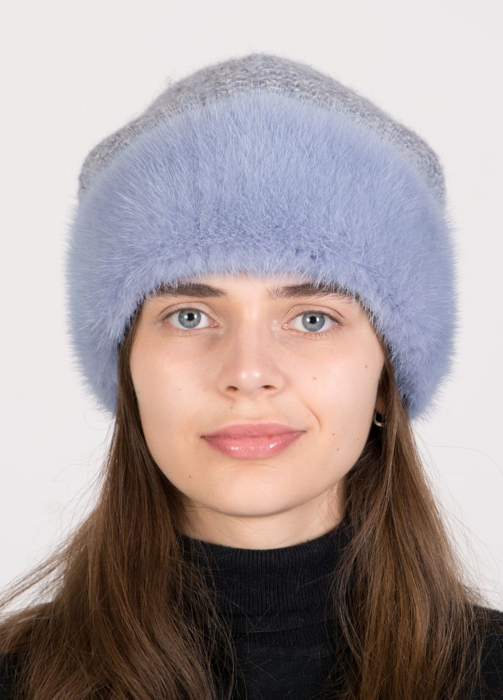 В'язана хутряна норкова шапка з помпоном з хутра песця Меховой Стиль Соты (305829725)