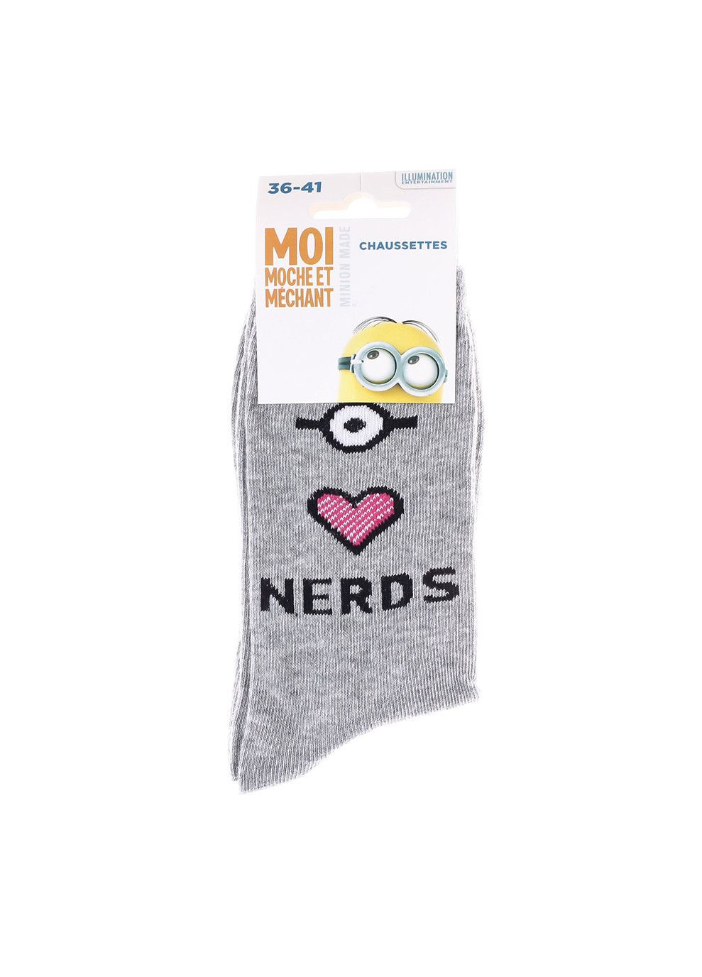 Сірі шкарпетки heart eye nerds 1-pack light gray Minions однотонні (333958931)