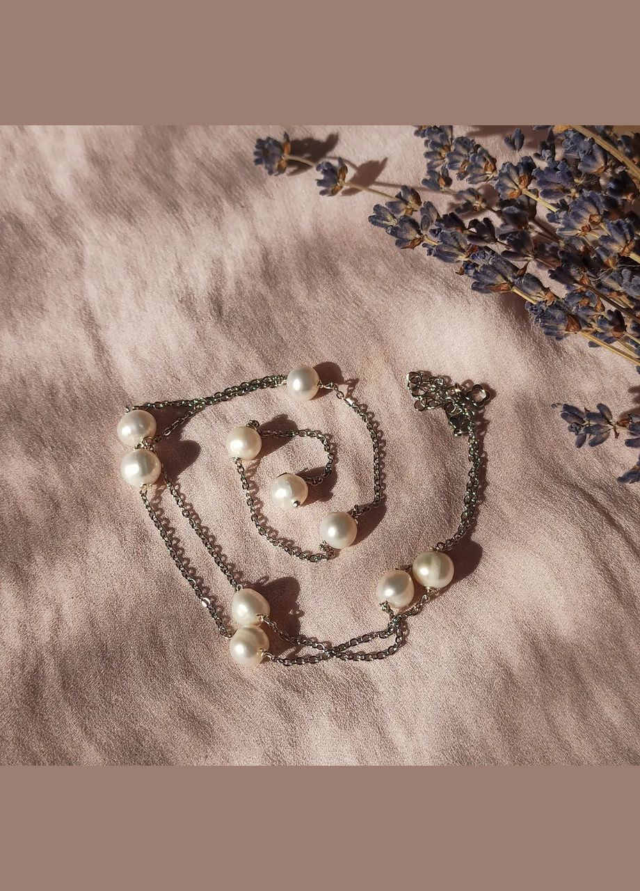 Чокер на підвісному ланцюжку натуральні Перли, фур-ра гіп-ний сплав колір срібло d-8мм+- обхват 41-46см No Brand перли (прісноводні) латунь срібло (302394541)