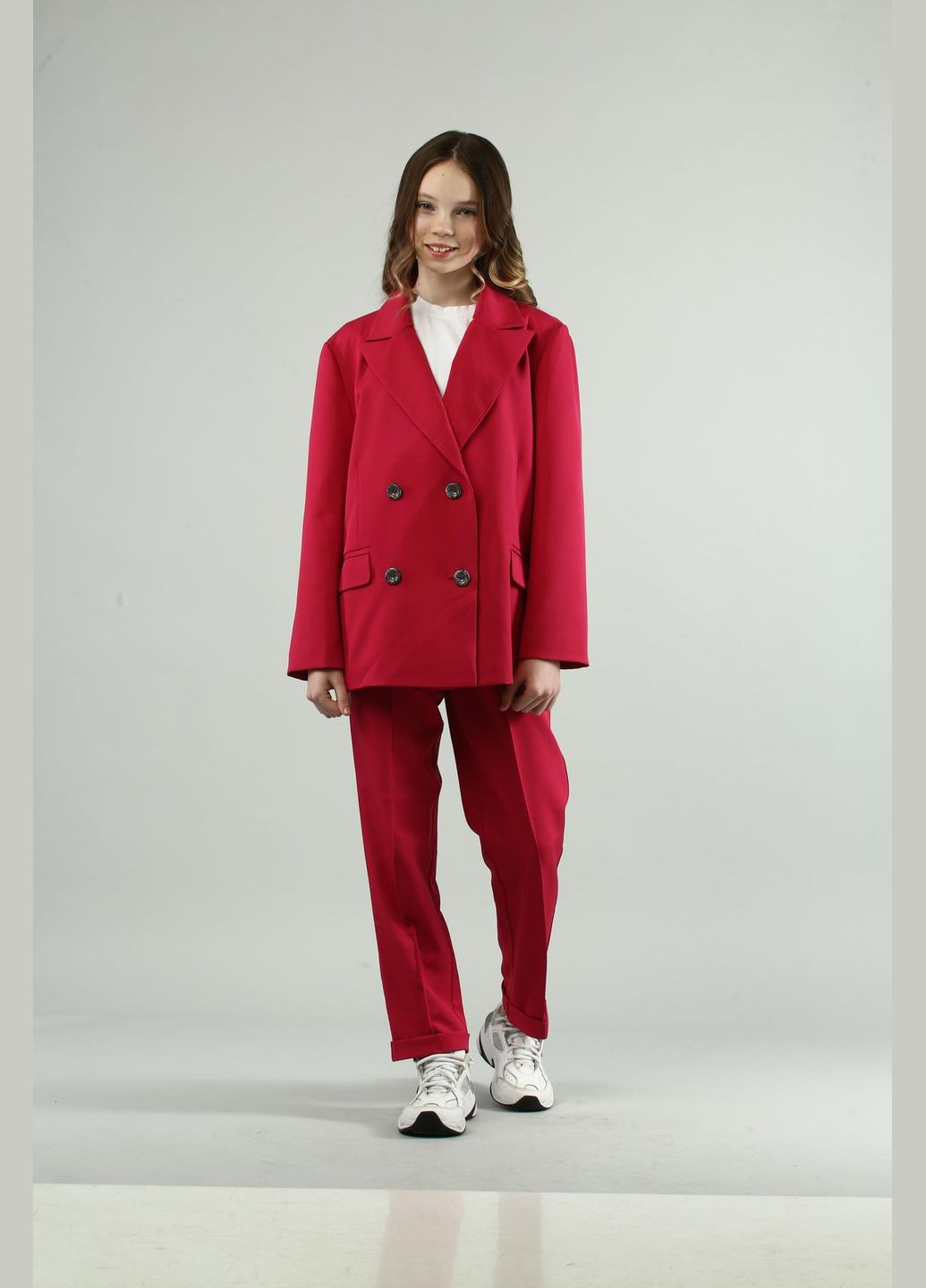 Рожевий демісезонний костюм (піджак, брюки) підлітковий брючний IRmAS оверсайз