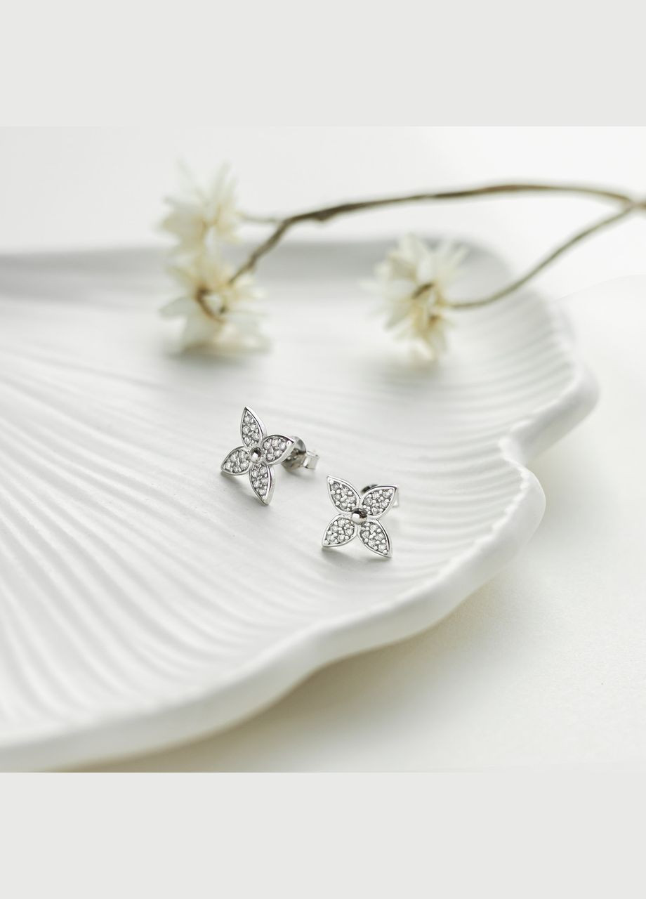 Сережки срібні пусети Квіточки з маленькими фіанітами No Brand (333705792)