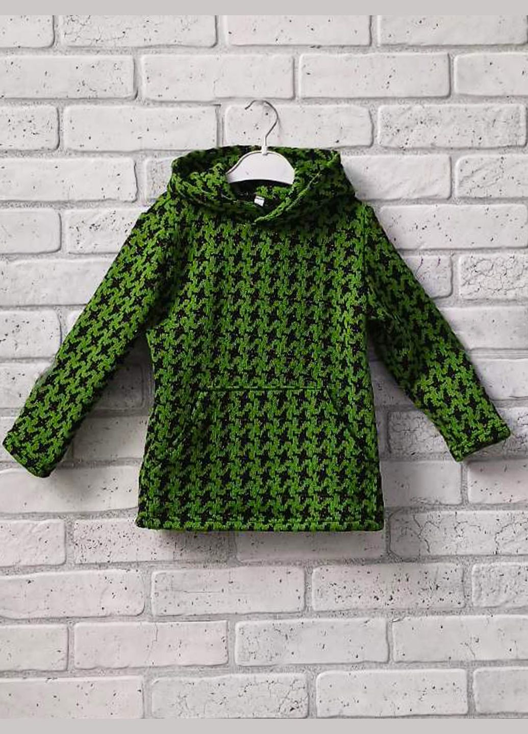 Дитячий худий теплий в'язаний зимовий акрил, з кишенями кенгуру і капюшоном, гусячі лапки помаранчевий No Brand (316843459)