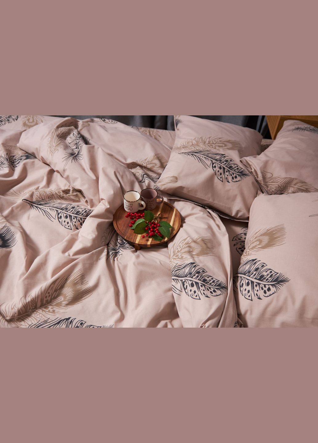 Комплект постільної білизни Бязь Gold Люкс King Size 220x240 наволочки 2х40х60 (MS-820004340) Moon&Star Feathers (288535907)