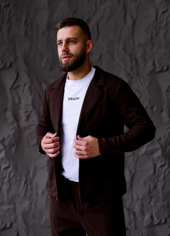 Коричневий демісезонний костюм чоловічий стильний жакет штани модний щільний осінь No Brand