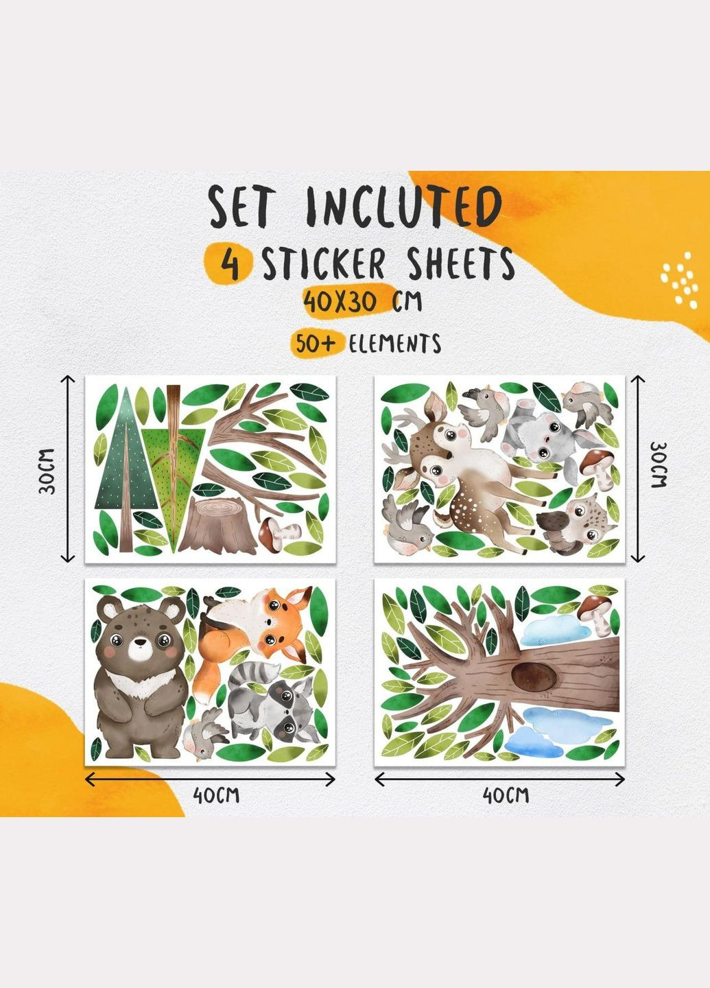 Вінілова інтер'єрна на стіну, шпалери та інші поверхні "Лісові жителі. Звірі" з Кавун наклейка (316189701)