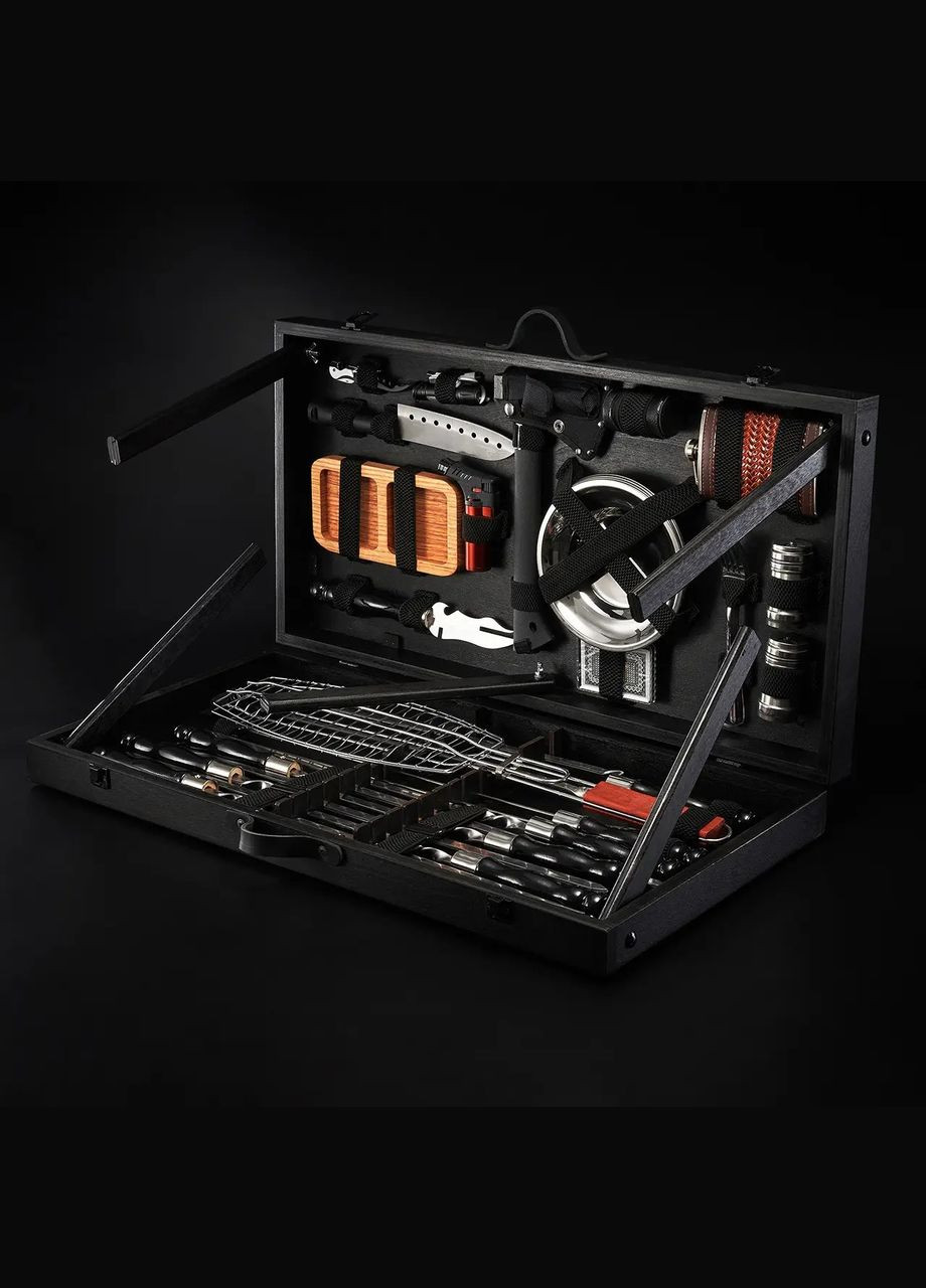 Шашличний набір-комплект з столиком на 6 шампурів "Grills " Чорний | 43 предмети Handmade G18 (342745313)