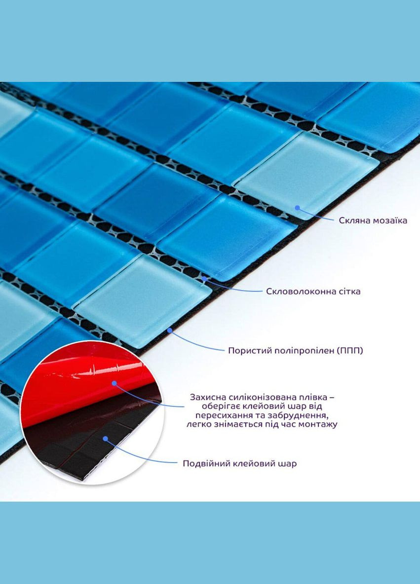 Мозаика из декоративного стекла голубая 298х298х4,5мм SW-00002354 Sticker Wall (330139240)