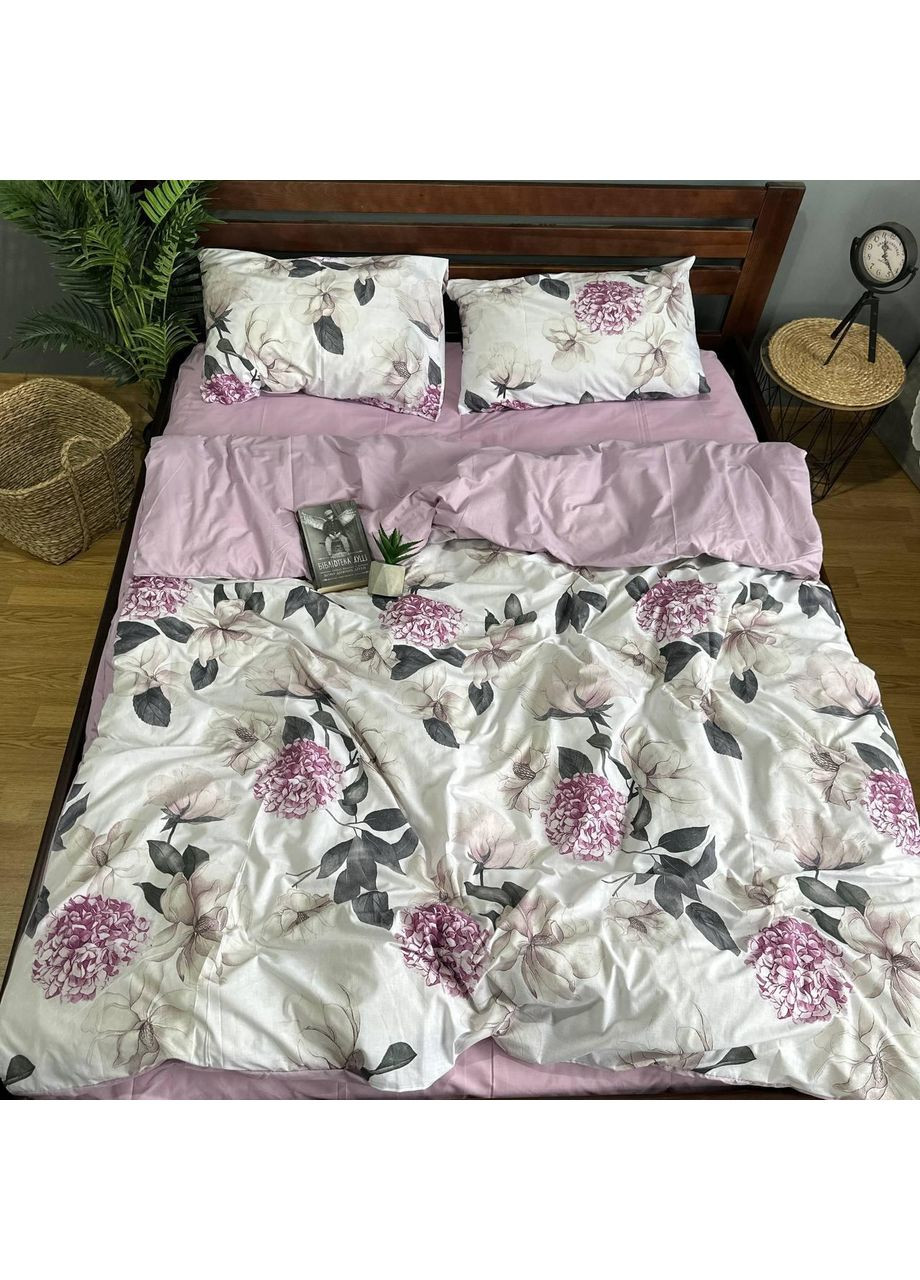 Постельное белье хлопковое Гортензия Двуспальное Простынь на резинке 160x200х20 Бязь Белое 70 х 70 No Brand (364315556)