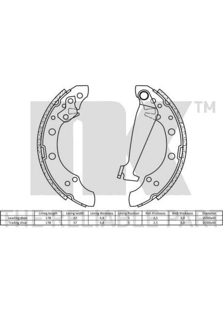 Колодки тормозные барабанные комплект NK (362145286)
