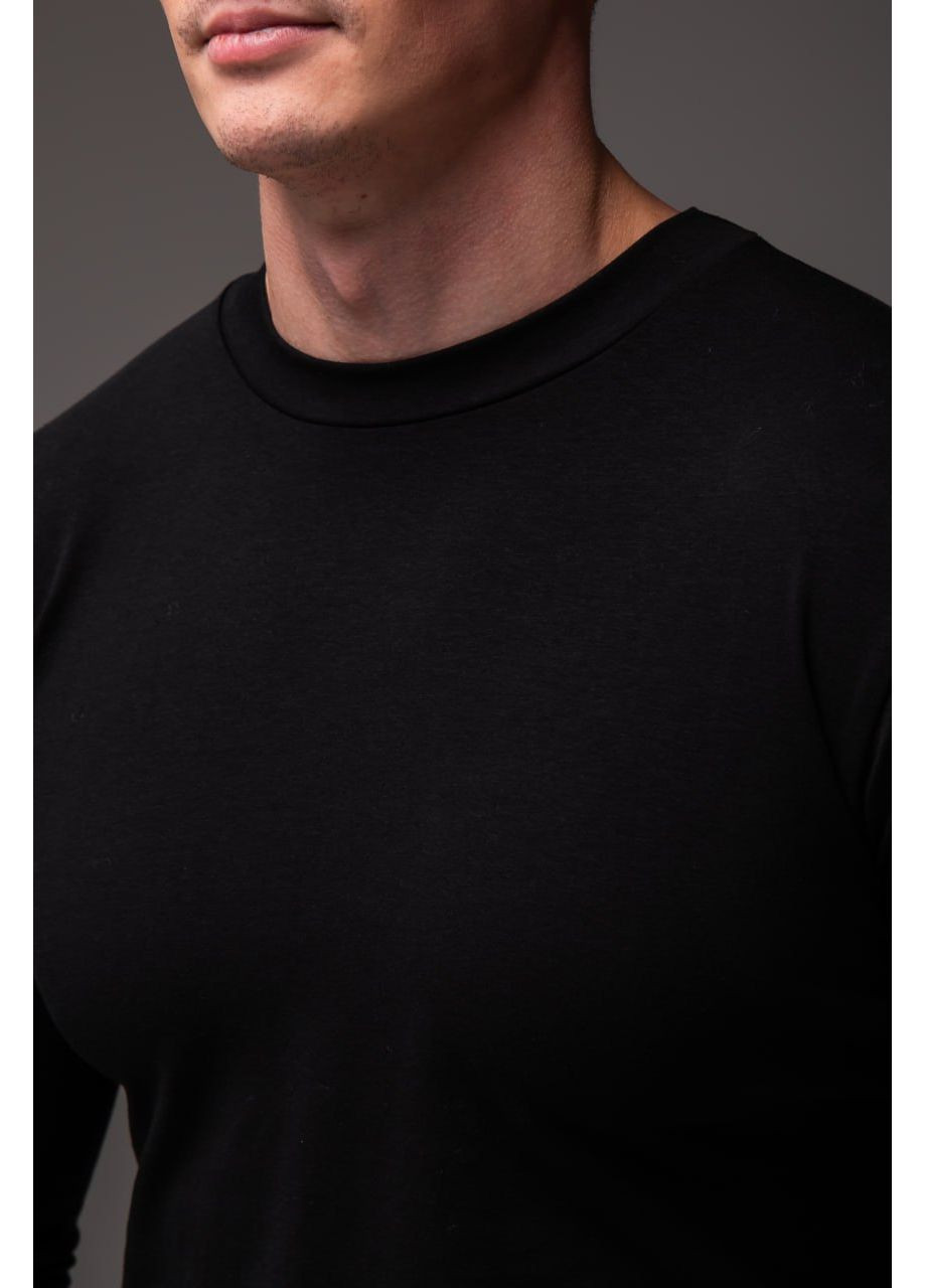 Базовий чоловічий чорний лонгслів Long Black No Brand чорний
