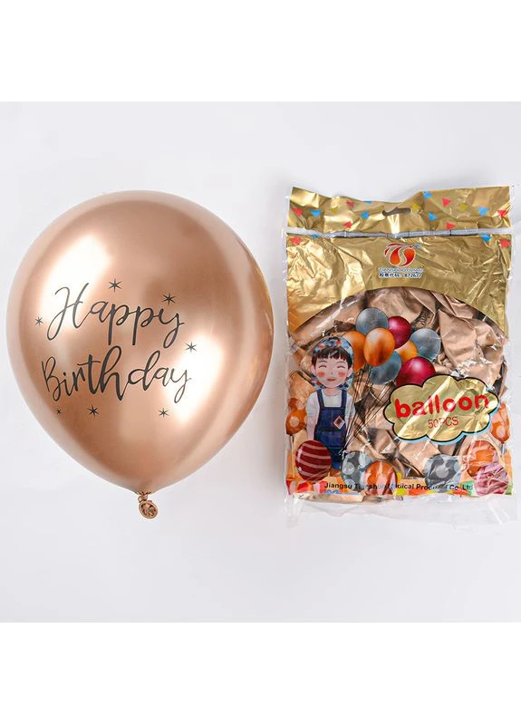 Латексный хромированный шарик 12" (30 см) розовое золото с надписью "Happy Вirthday", Китай No Brand (360548032)