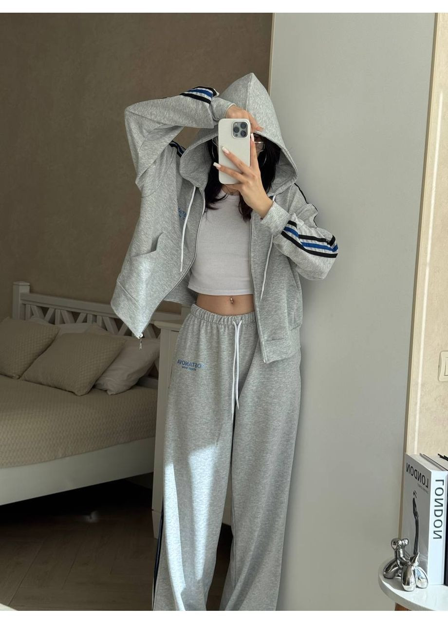 Костюм спортивный оверсайз Турецкая петля кофта с капюшоном и брюки прямые с лампасами Україна (362067079)