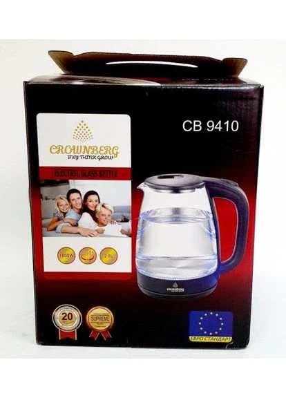 Электрический чайник стеклянный CB-9410 с подсветкой 1,8 л Черный Crownberg (296925787)
