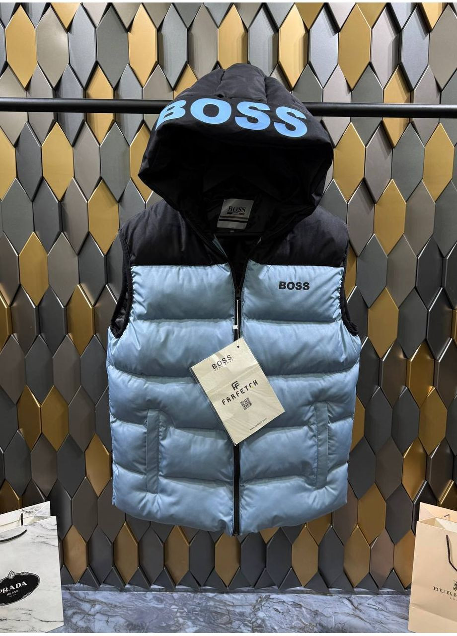 Чоловіча жилетка з капюшоном 4 РІЗНИХ ВИДІВ! В стилі Hugo Boss чорна, зелене, голуба No Brand (366352318)