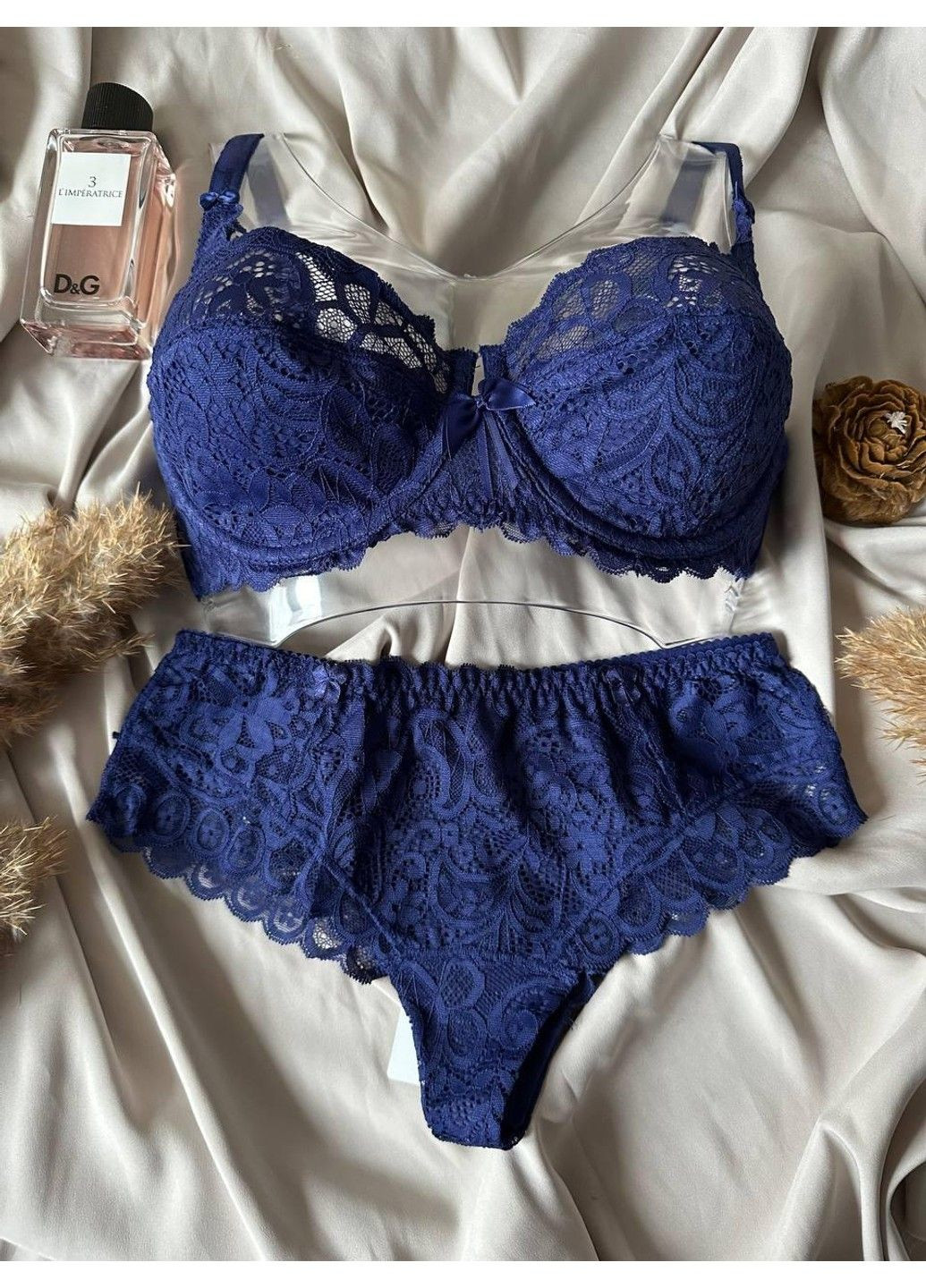 Синій комплект бюстгальтер + трусики бразиліана 11118 синій Lanny Mode