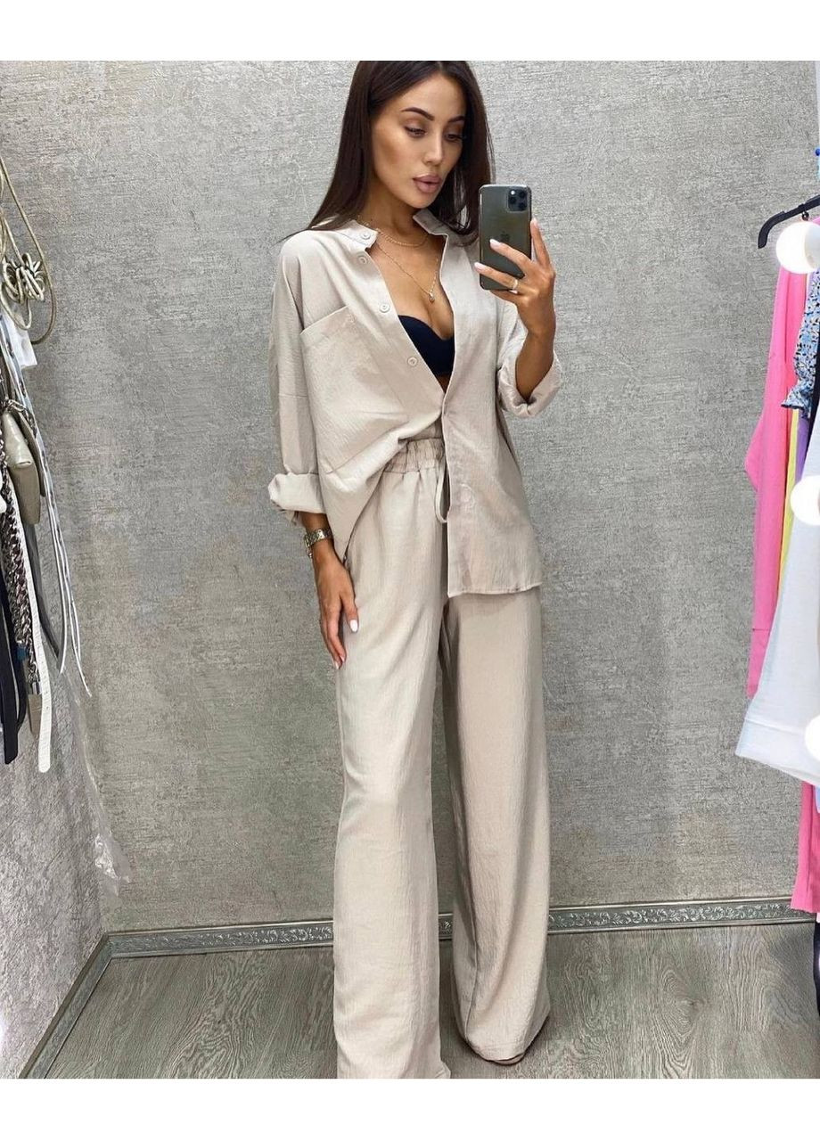 Жіночий костюм з легкої тканини: сорочка + штани палаццо Україна (353492778)