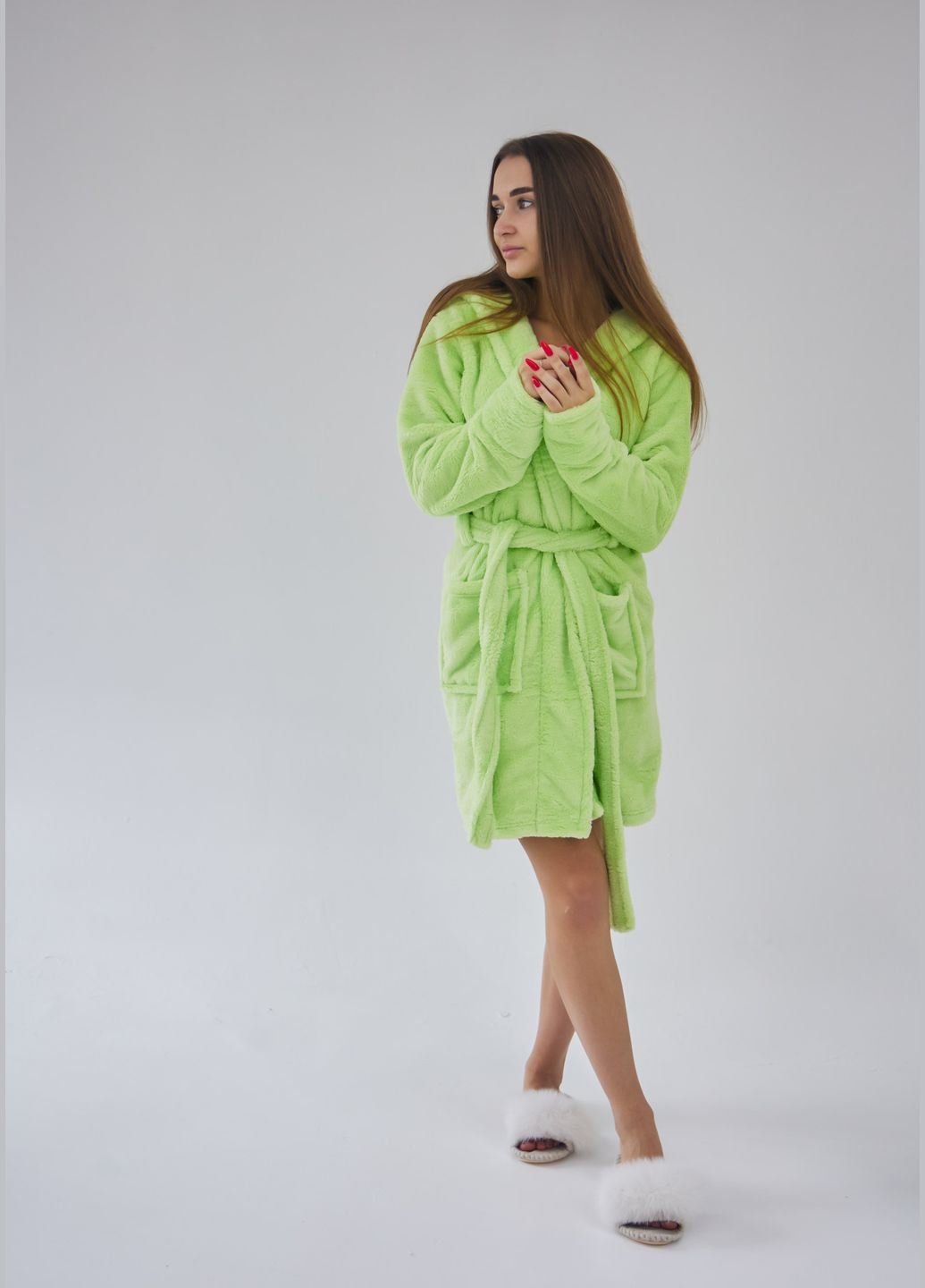 Халат махровий жіночий середньої довжини, теплий No Brand халат (299486764)