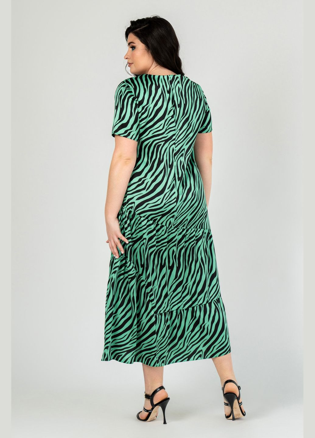 Изумрудное повседневный платье полуприталенного силуэта с фигурными воланами по переду all posa (ap101915p) A'll Posa