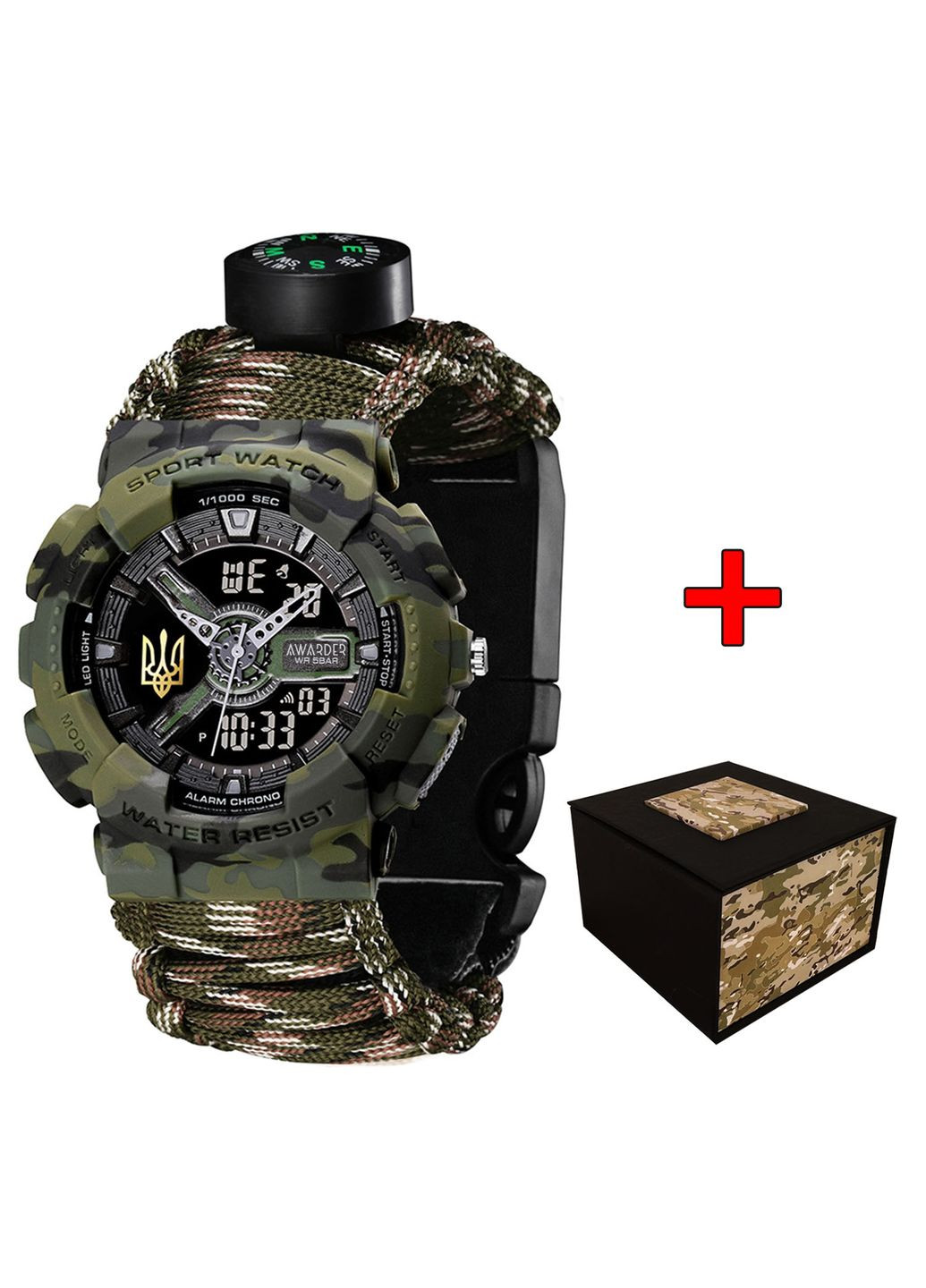 Наручные часы Тризуб золото Camo Green спортивные кварцевые часы с будильником и хронографом ProDobro (367264550)