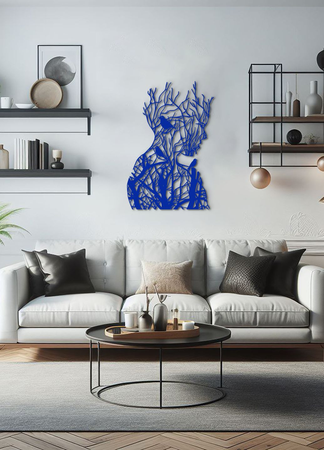 Дерев'яний декор стін, Сучасна картина для інтер'єру "Мереживо дівчина з птахами", стиль лофт 30х20 см Woodyard (292112645)