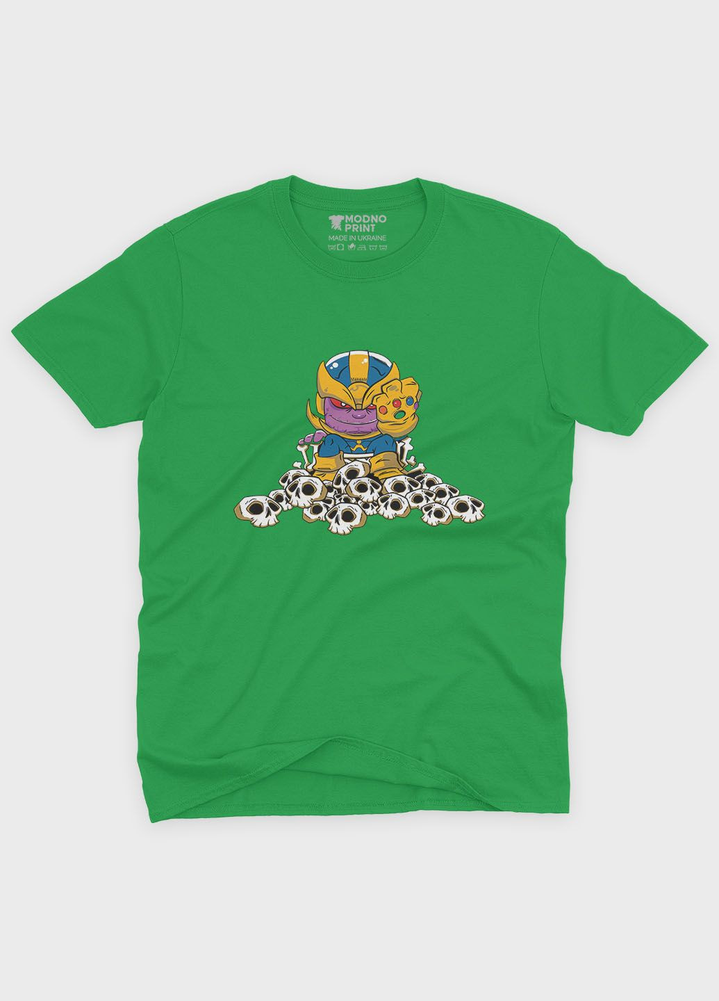 Зелена демісезонна футболка для хлопчика з принтом супезлодія - танос (ts001-1-keg-006-019-004-b) Modno