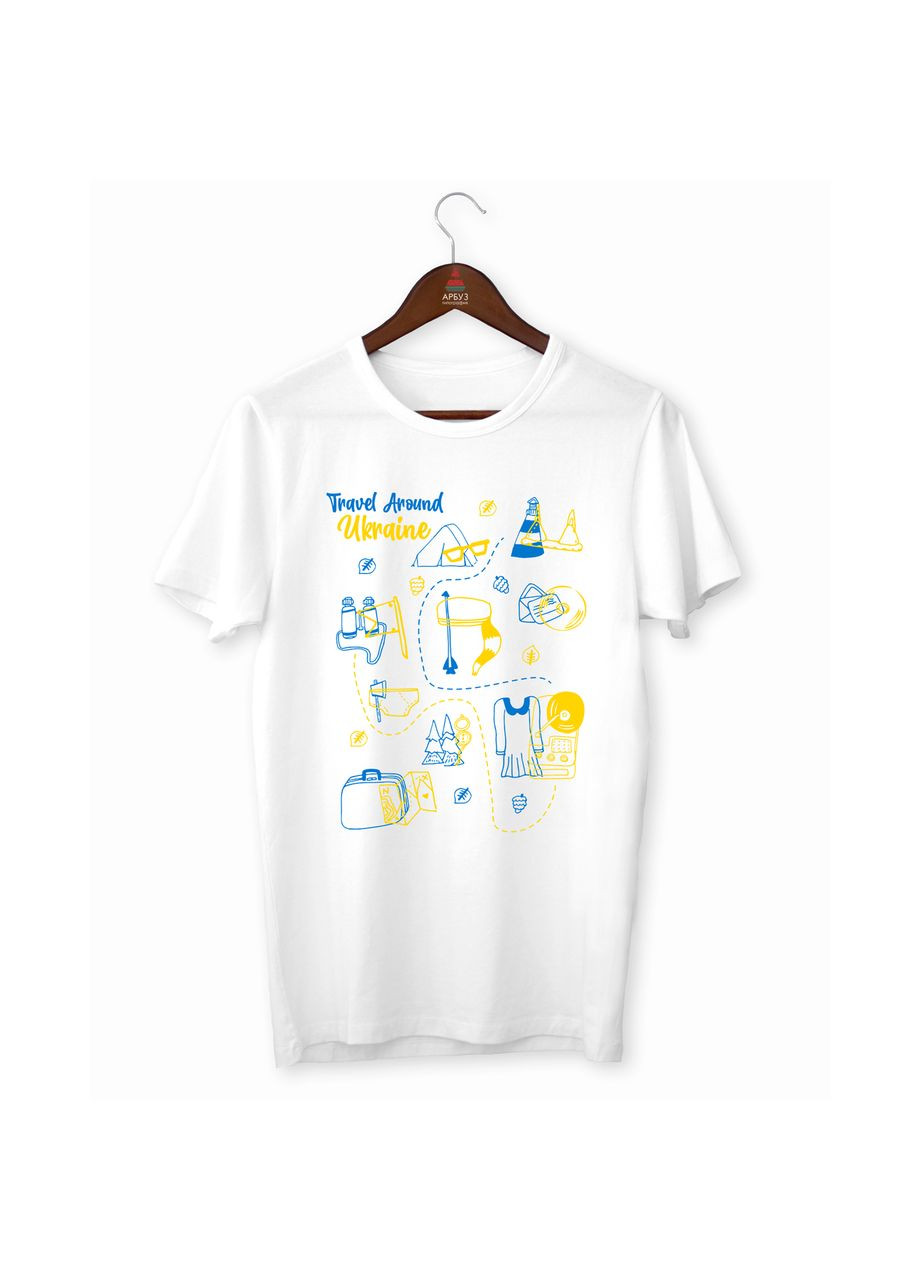 Футболка с патриотическим принтом "Travel around Ukraine. Путешествуйте по Украине" Кавун футболка (316288567)