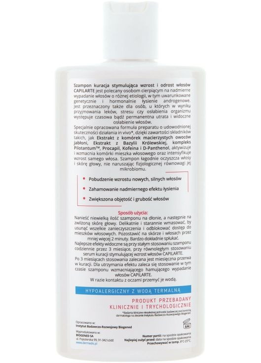 Шампунь стимулирующий и восстанавливающий рост волос Capilarte 300ml (340353-95488) Dermedic (368646241)