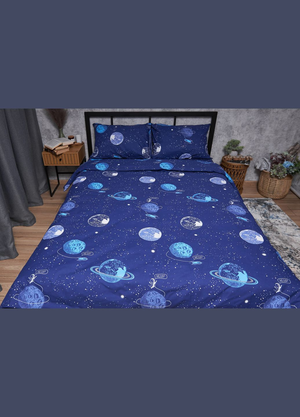 Комплект постільної білизни Бязь Gold Люкс «» євро 200х220 наволочки 4х50х70 (MS-820004808) Moon&Star Planets (293148076)