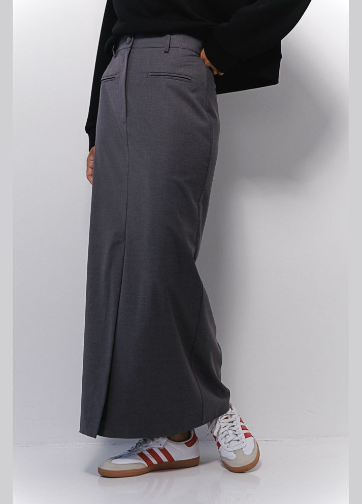 Графитовая длинная юбка в деловом стиле со шлицей спереди Arjen