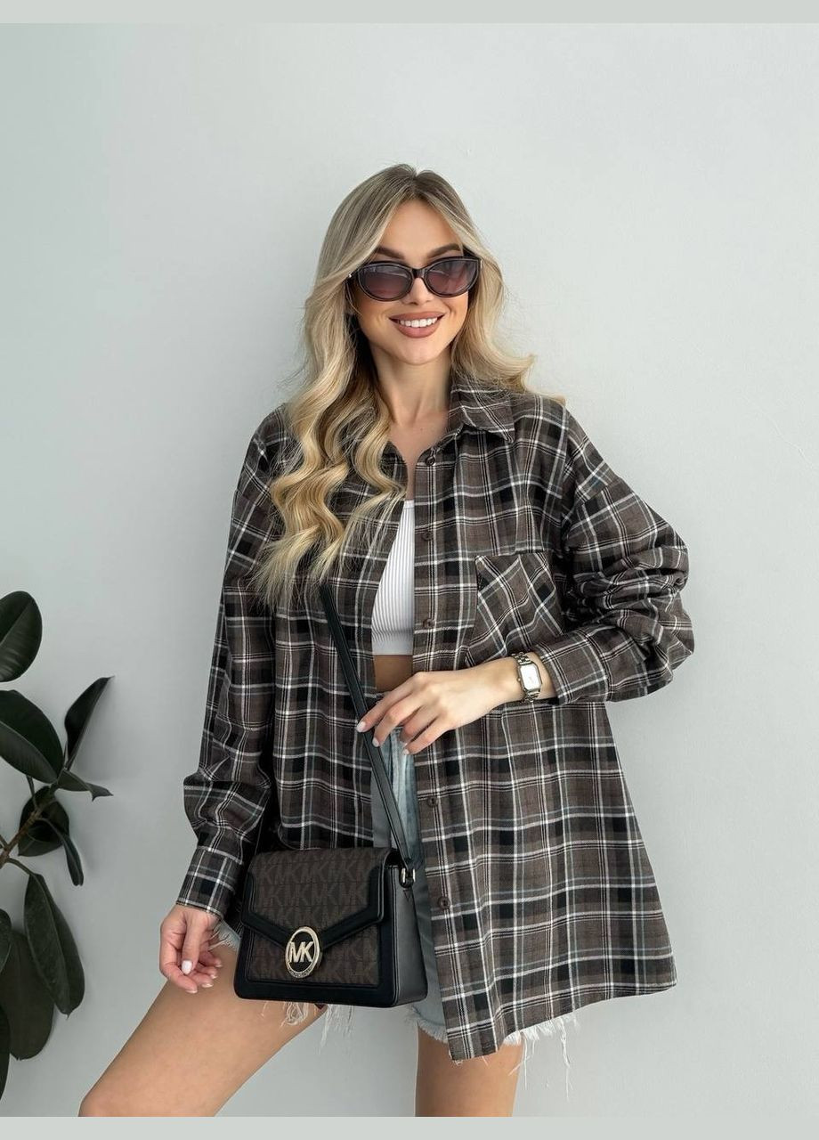 Темно-коричневая спортивная, повседневный рубашка в клетку Україна с длинным рукавом