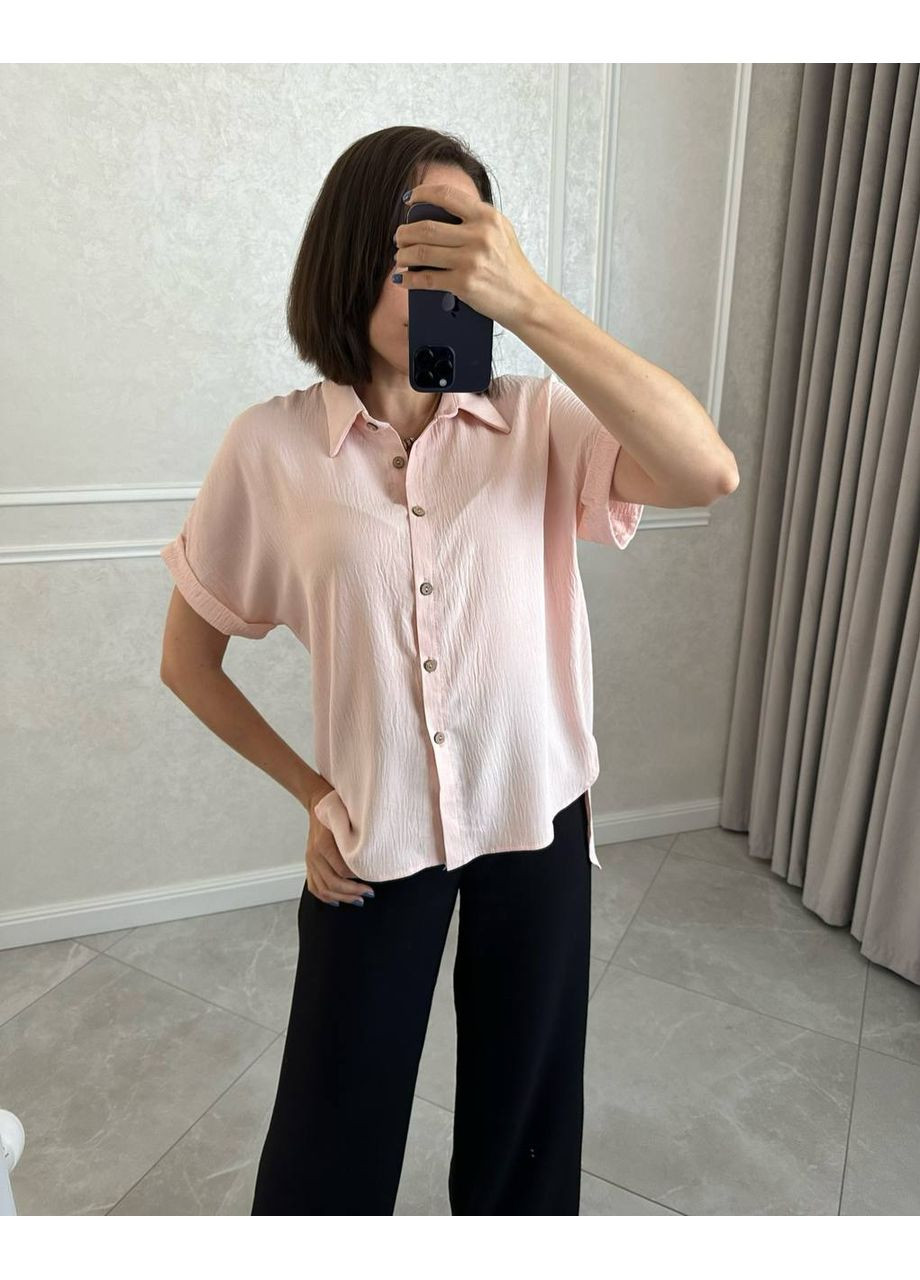 Пудровая повседневный рубашка однотонная DK/DL Мода без кордонів с длинным рукавом