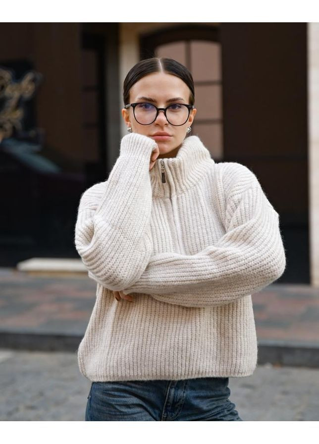 Бежевый зимний вязаный женский свитер No Brand