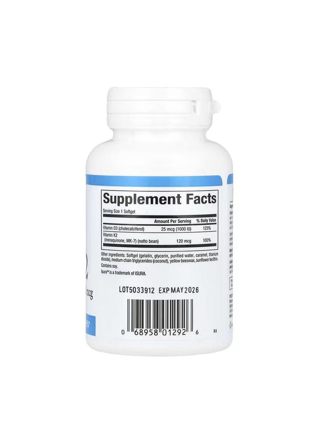 , витамины D3 и K2, 25 мкг (1000 МЕ) и 120 мкг, 60 капсул Natural Factors (364956277)