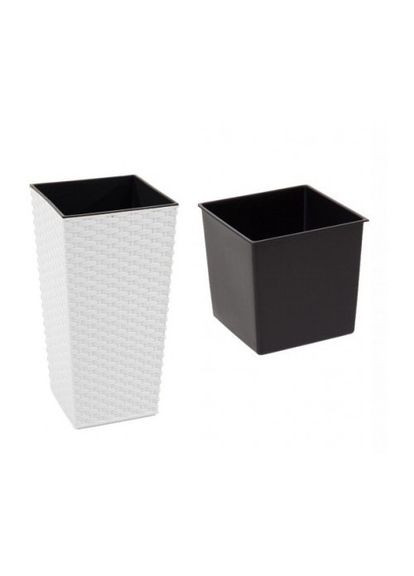 Коричневое кубическое кашпо ротанг для дома и улицы 22*22*42см 7л, Квадро Ротанг Алеана (365814972)