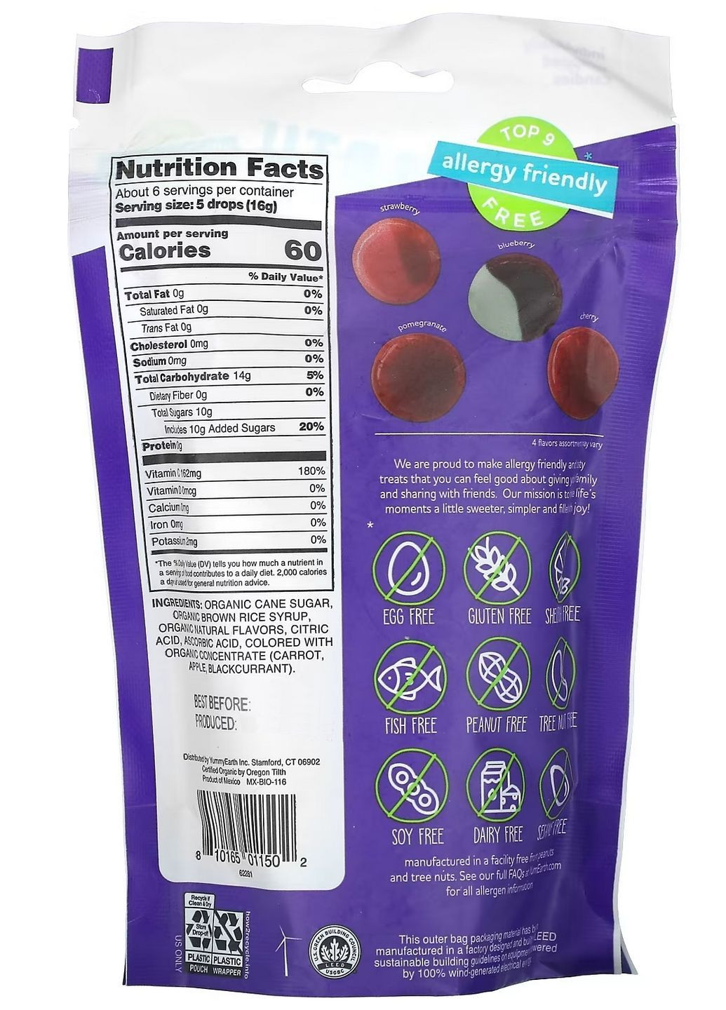 Органические леденцы с витамином С, ассорти фруктов, 93,6 г YumEarth - (369623756)