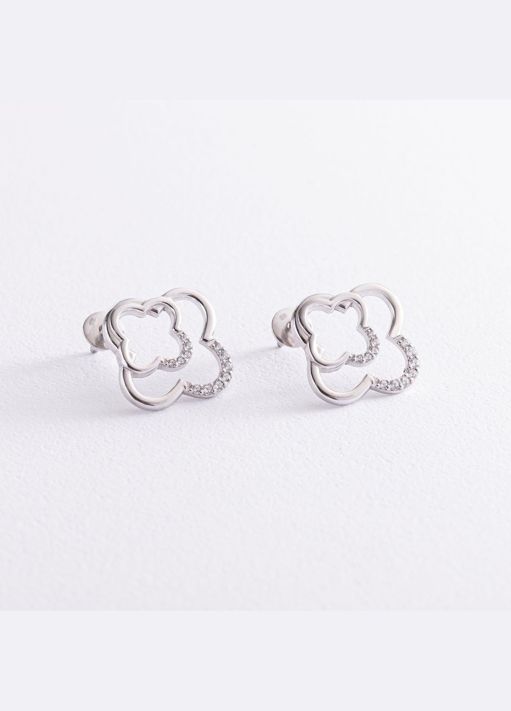 Серебряные серьги - пусеты Клевер с фианитами 4908 Oniks (264023142)