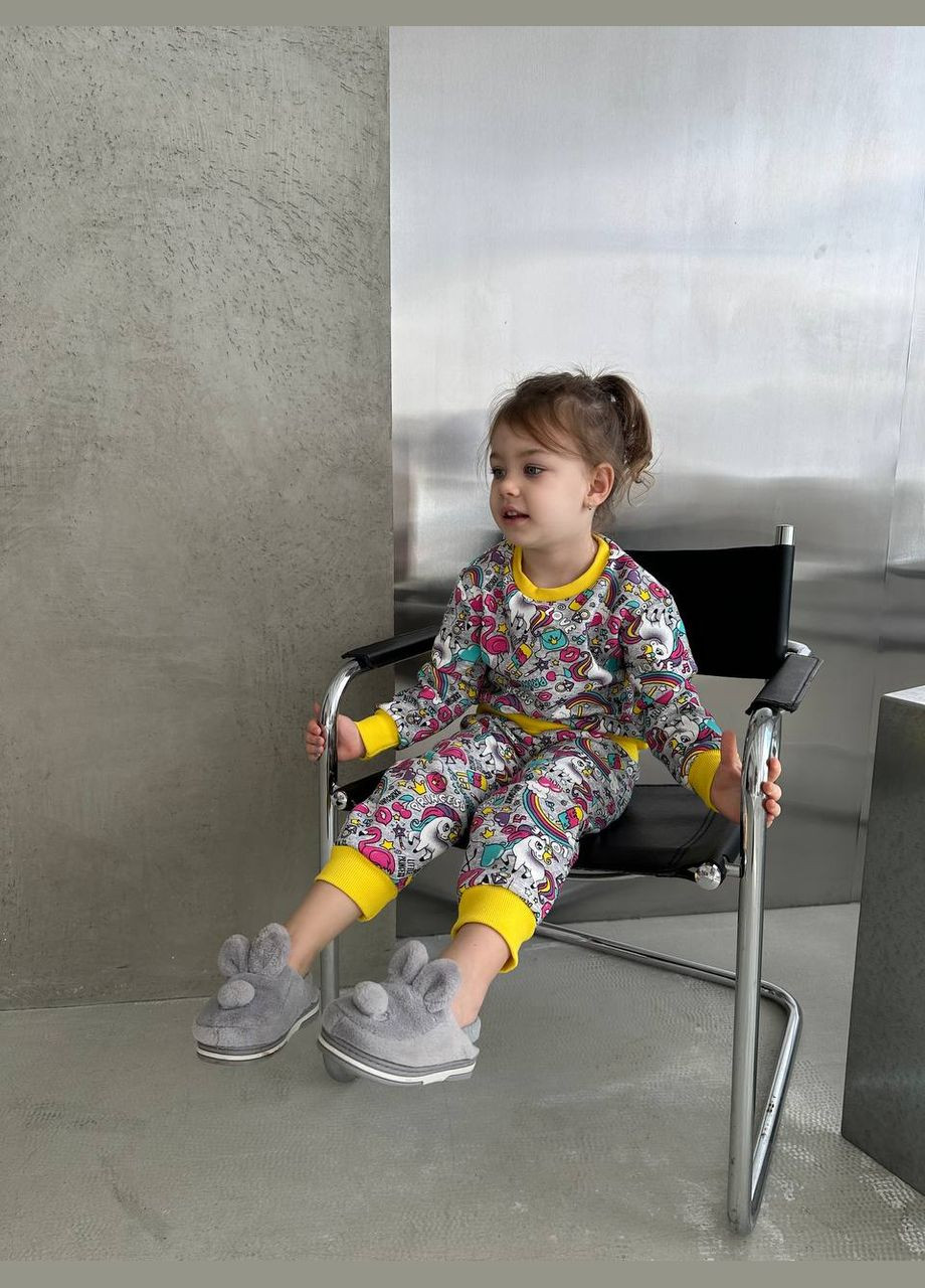 Світло-сіра зимня дитяча піжама тепла з натуральної тканини No Brand