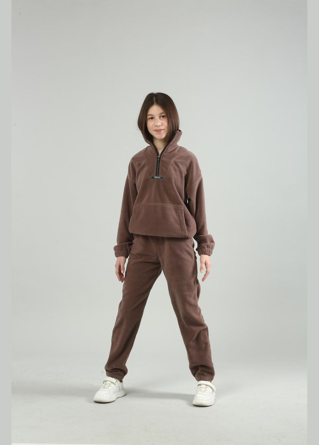 Коричневий демісезонний флісовий костюм капучіно брючний IRmAS