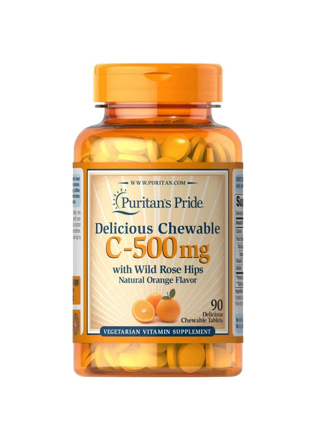 Витамины и минералы Vitamin C-500 mg with Rose Hips, 90 жевательных таблеток Puritans Pride (293479787)