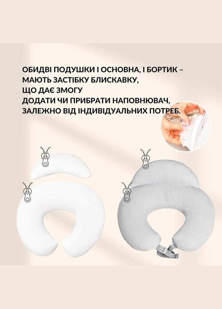 Подушка для годування диван 60х70х16 см бавовна антиалергенна з блискавкою сіра натуральна IDEIA (318501512)