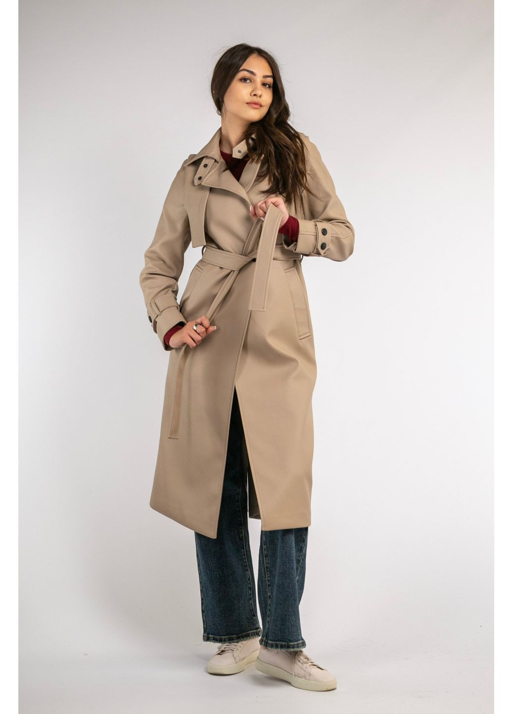 Тренч из эко-кожи С-93 CHICLY на пуговицах демисезон (362664104)