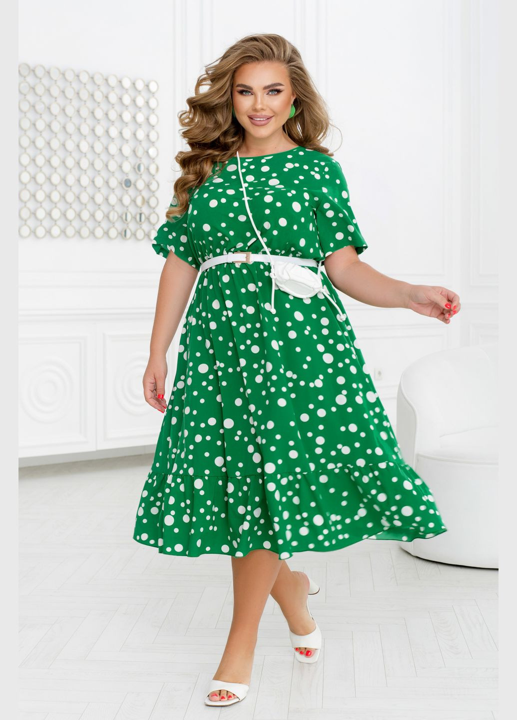 Зелена повсякденний сукня в горошок дзвін No Brand в горошок