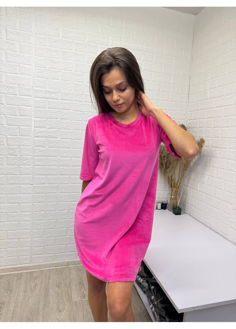 Красива велюрова нічна сорочка кольору барбі No Brand (370597273)