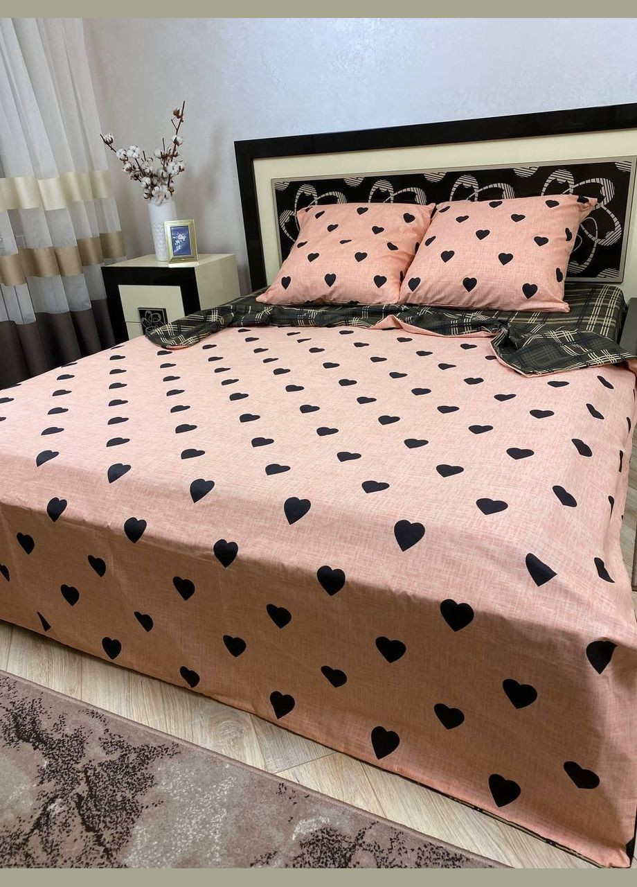 Постельное белье хлопковое Аморе Евро Простынь на резинке 180x200х20 Бязь Пудровое 70 х 70 No Brand (303700546)